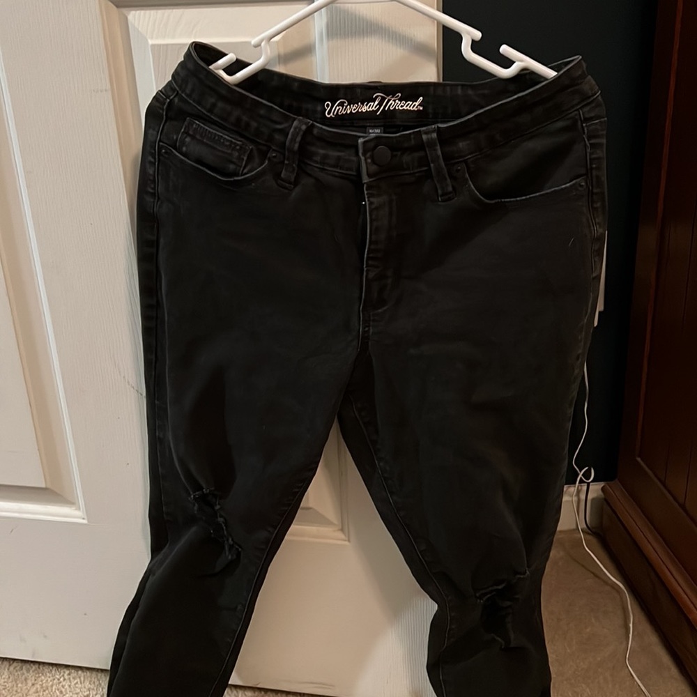 Womens Black Short fringed jeans